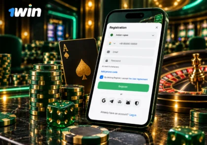 Registration process on the 1Win mobile app with social login options